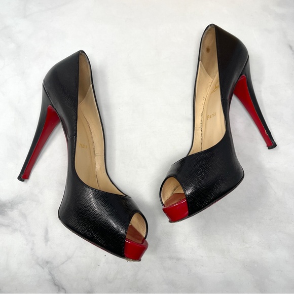 Christian Louboutin Very Prive 120 Platform Leather Pump Heels Black Red 40.5 - Picture 3 of 14